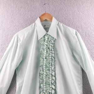 Vintage 70s After Six Mens Ruffled Tuxedo Shirt Mint Green Size M2